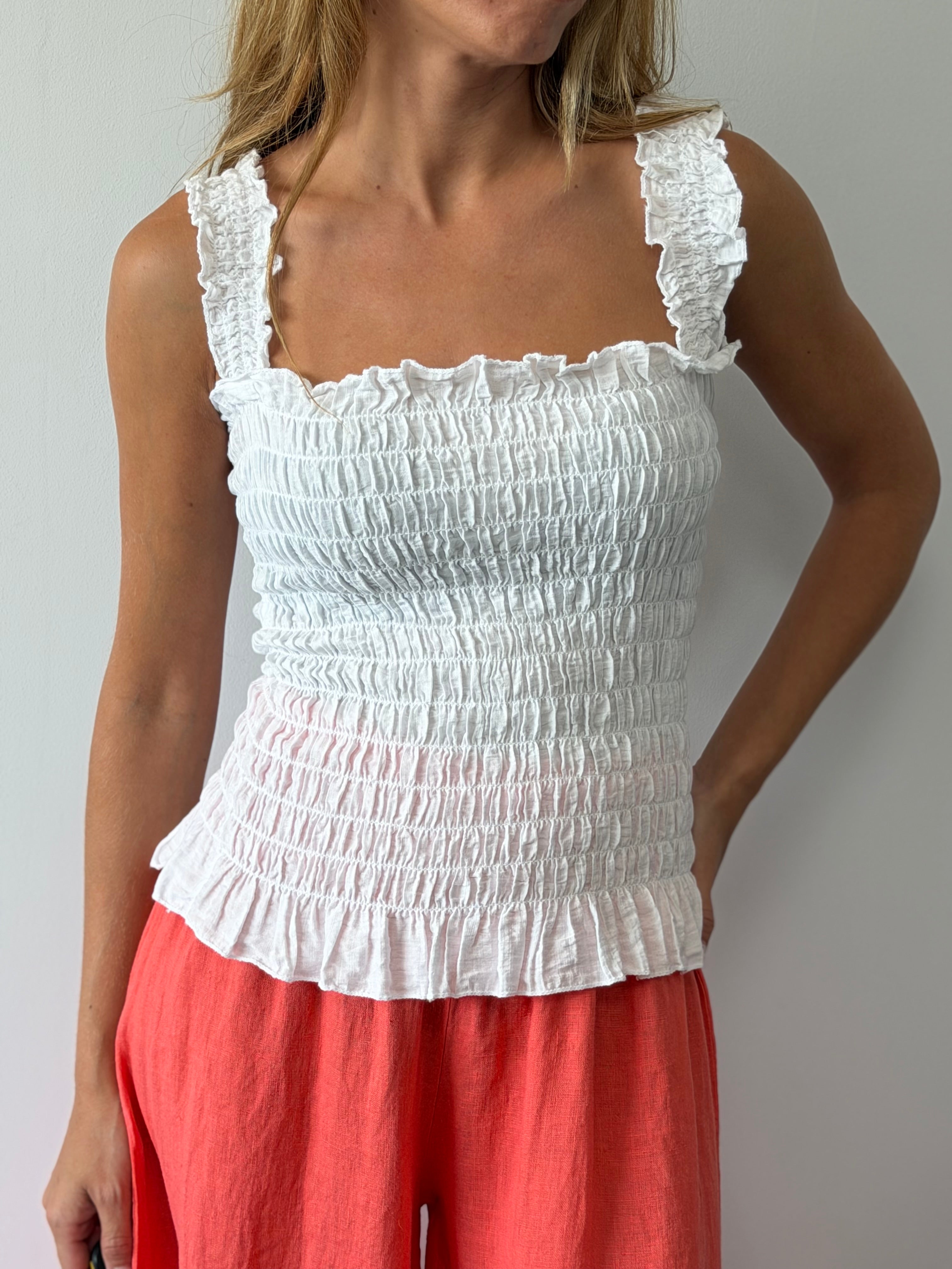 TOP FRUNCIDO TIRANTA BLANCA