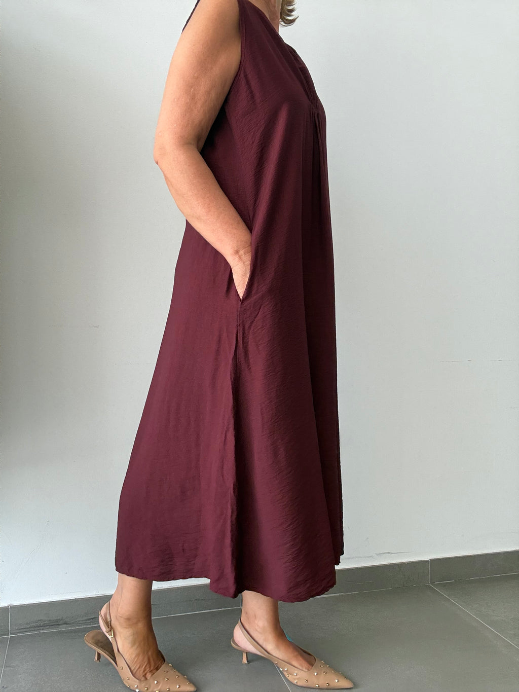 VESTIDO FRUNCIDO BURDEOS