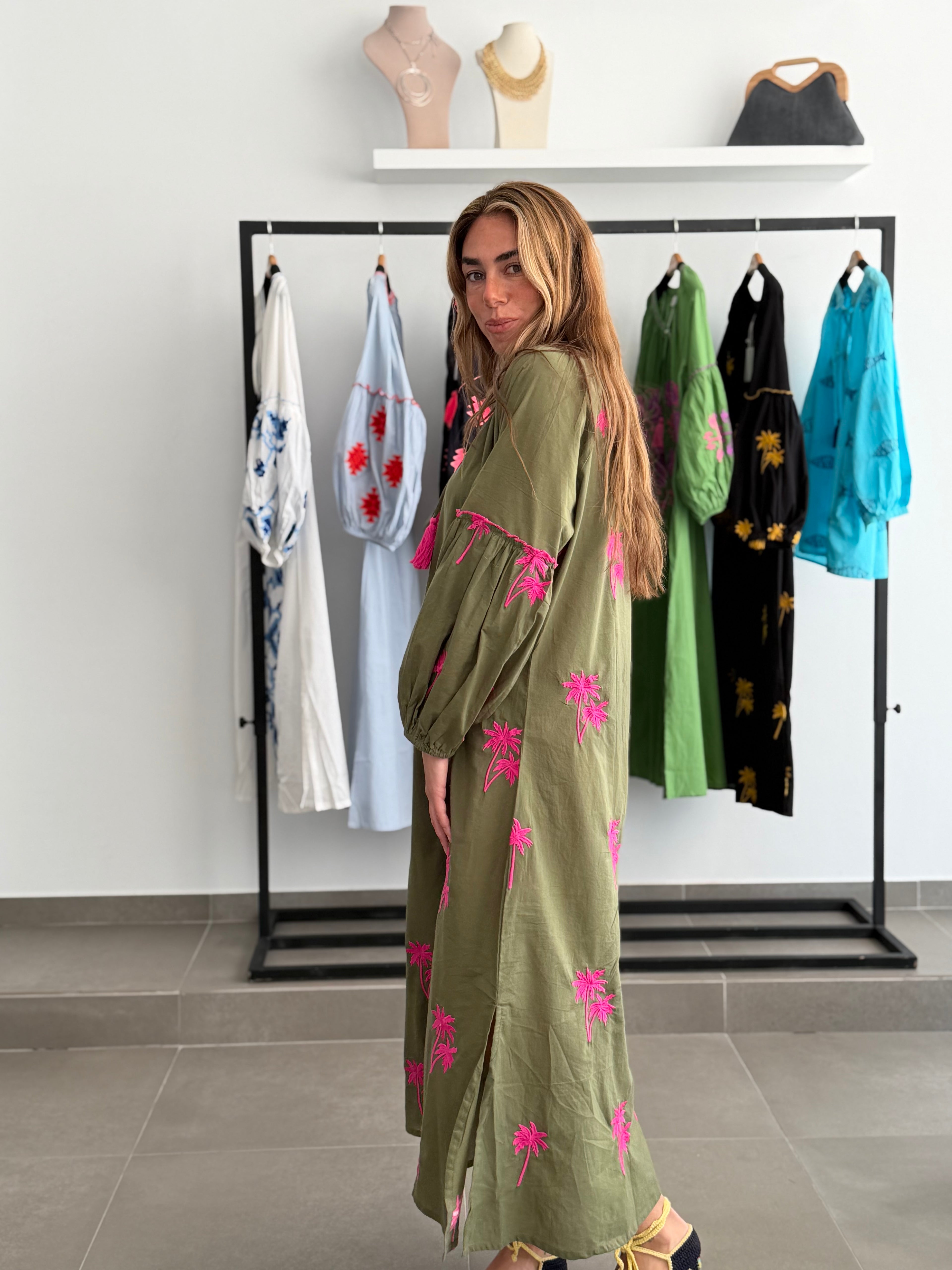 VESTIDO MACEDONIA VERDE/FUCSIA