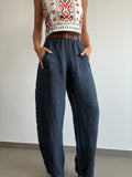 PANTALÓN LINO CINTURÓN AZUL