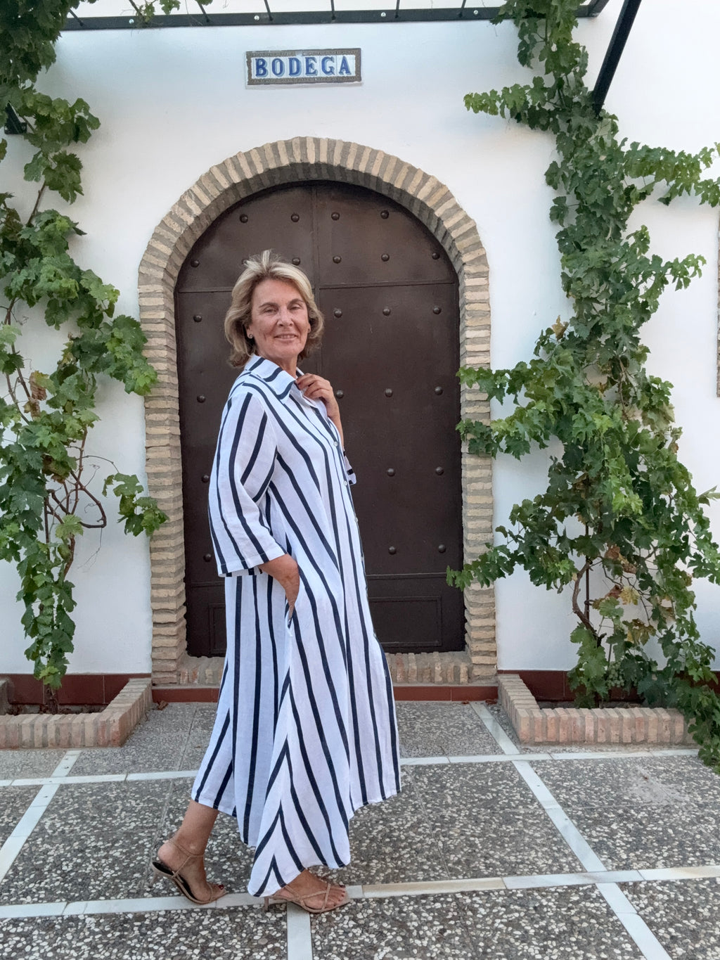 VESTIDO  PALMAR BLANCO-AZUL