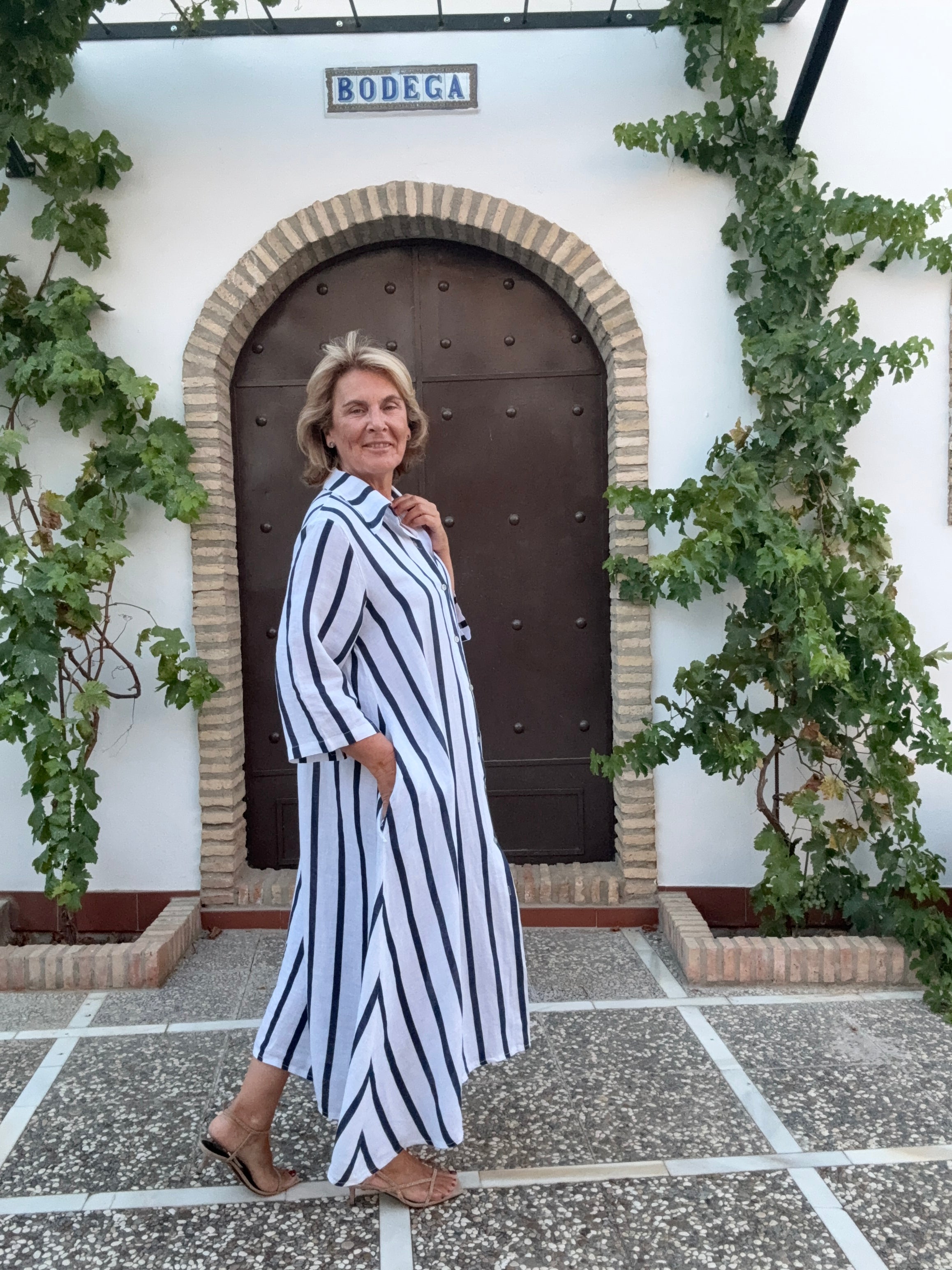 VESTIDO  PALMAR BLANCO-AZUL