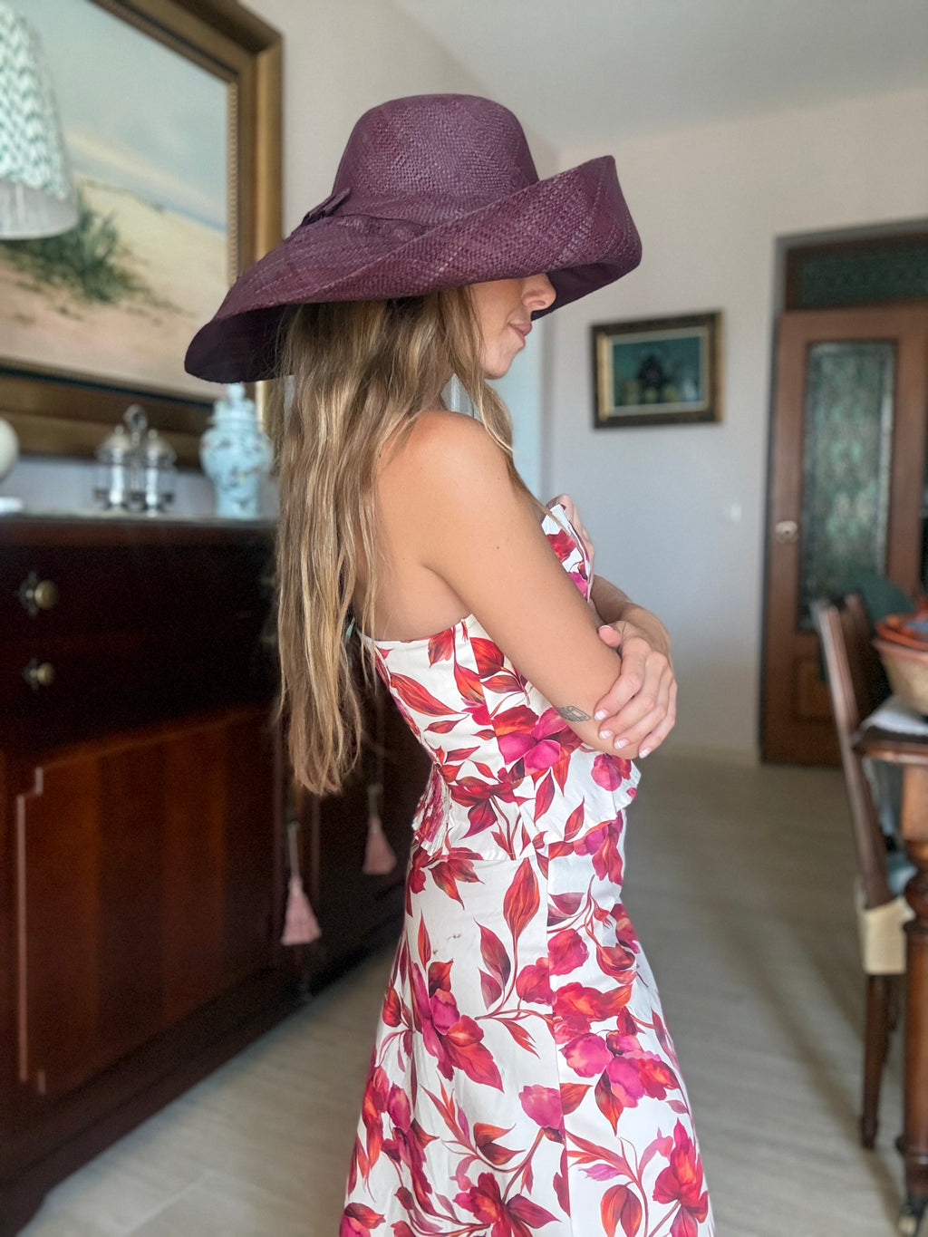 SOMBRERO RAFIA BERENJENA