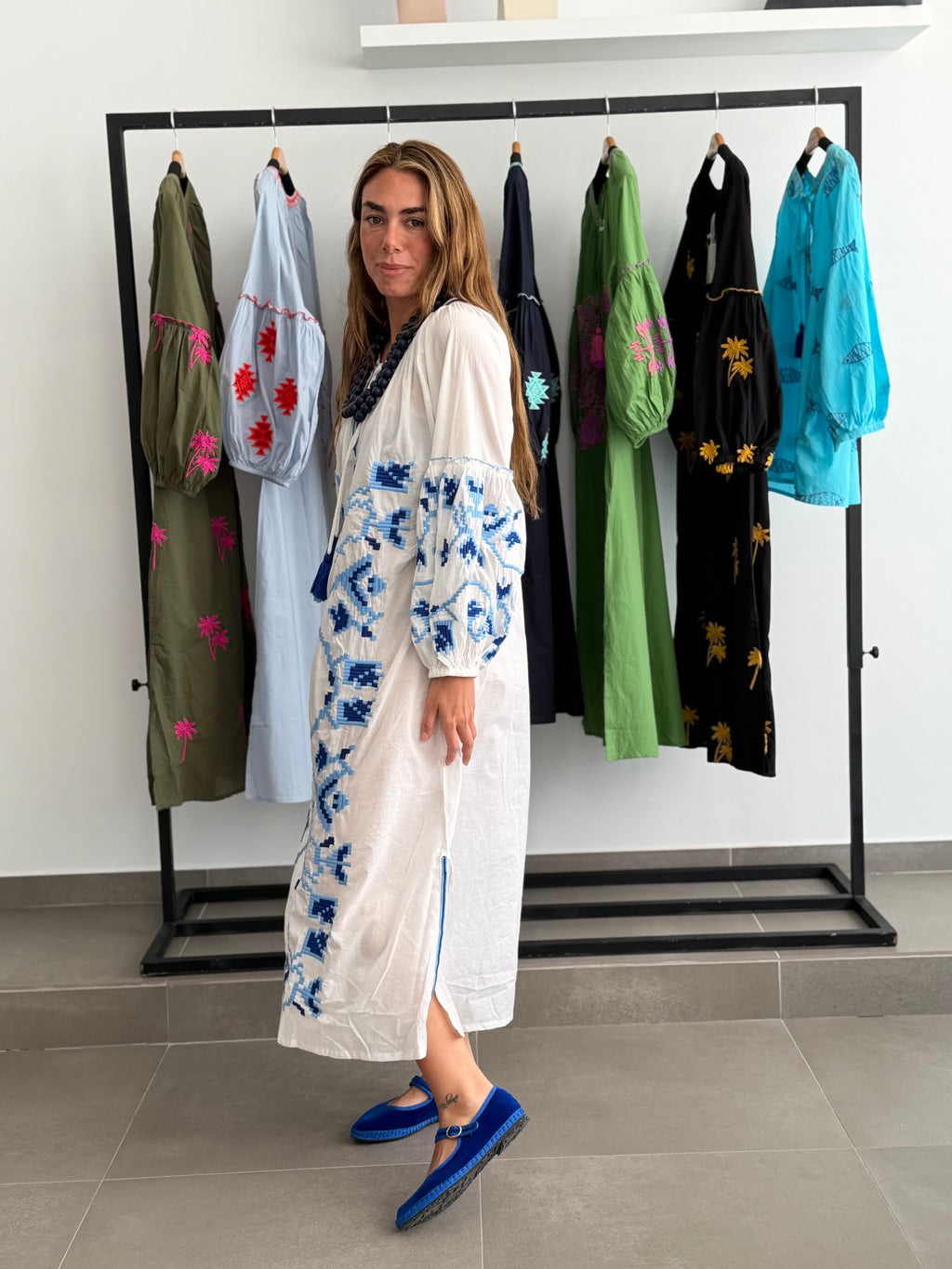 VESTIDO MACEDONIA BLANCO/AZUL