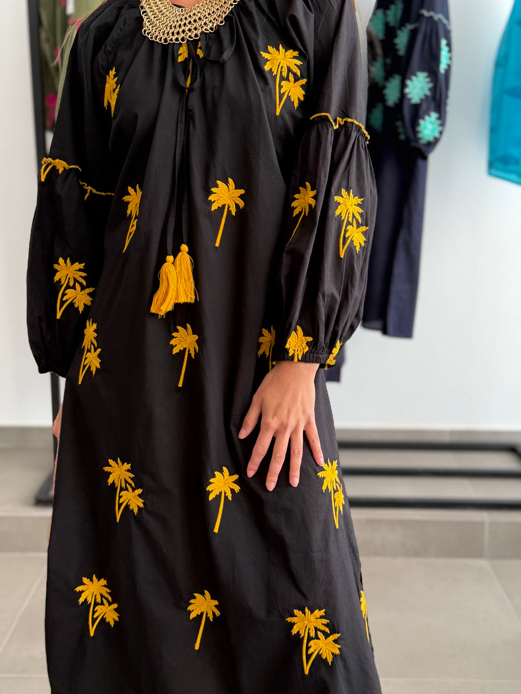VESTIDO MACEDONIA NEGRO/AMARILLO