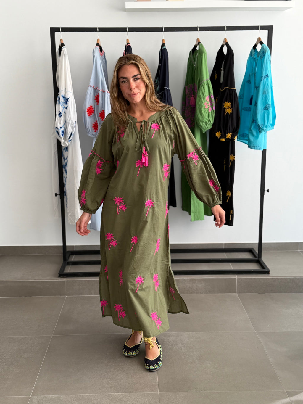 VESTIDO MACEDONIA VERDE/FUCSIA