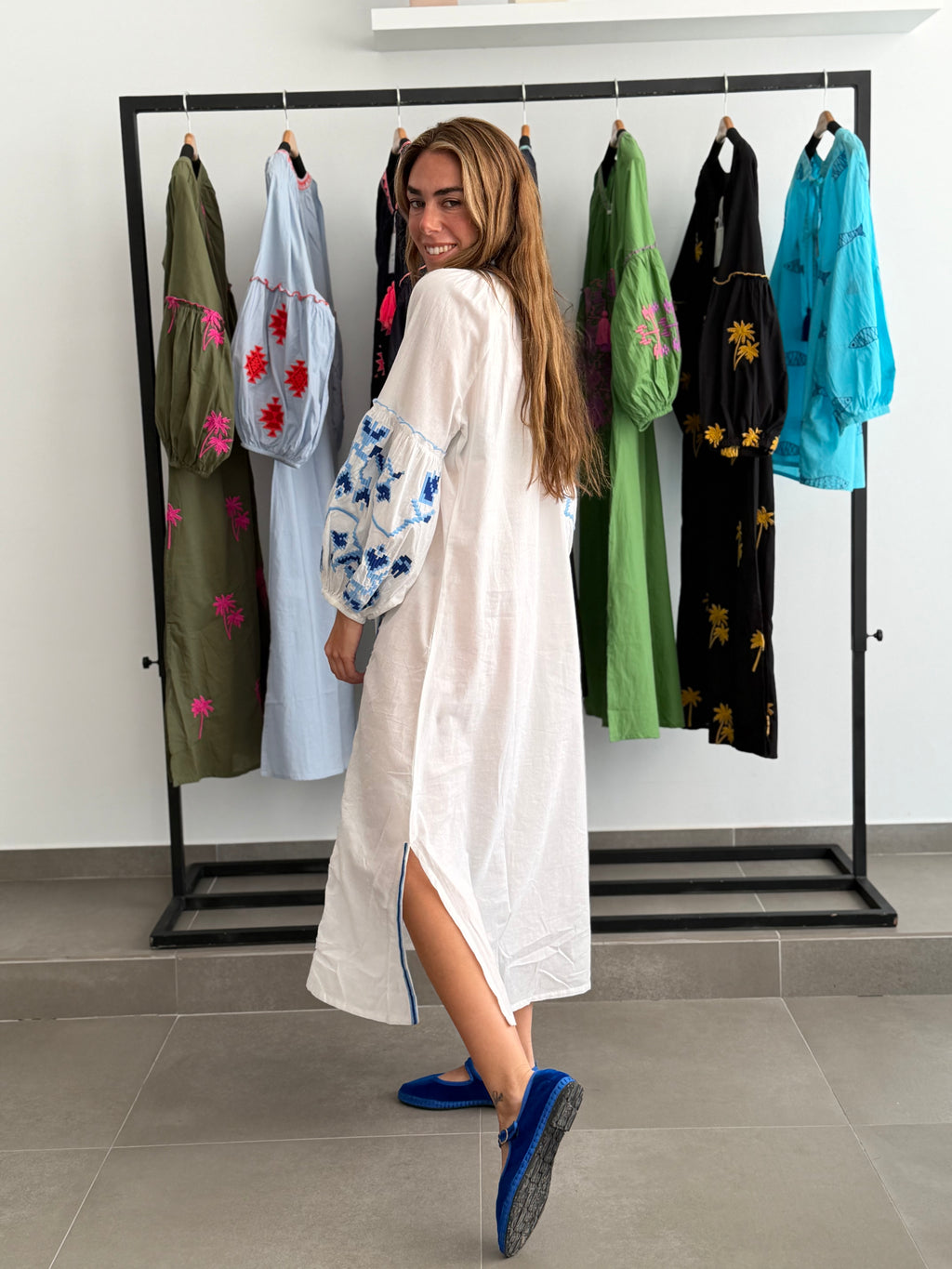 VESTIDO MACEDONIA BLANCO/AZUL