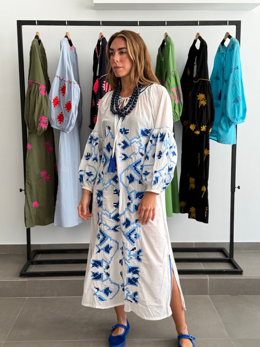 VESTIDO MACEDONIA BLANCO/AZUL