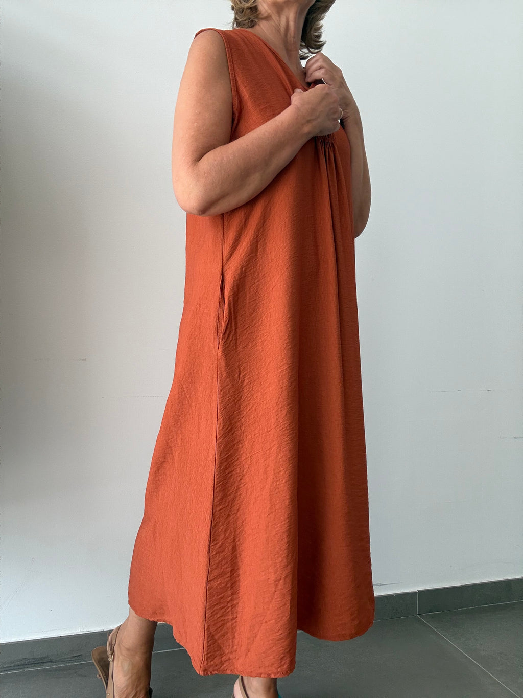 VESTIDO FRUNCIDO TEJA