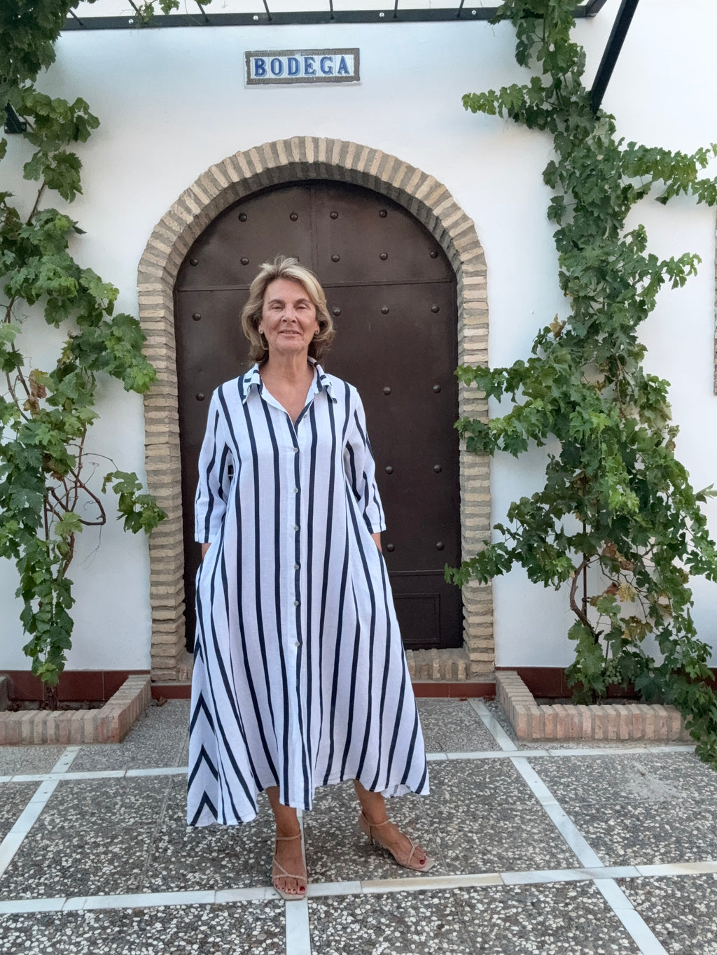 VESTIDO  PALMAR BLANCO-AZUL