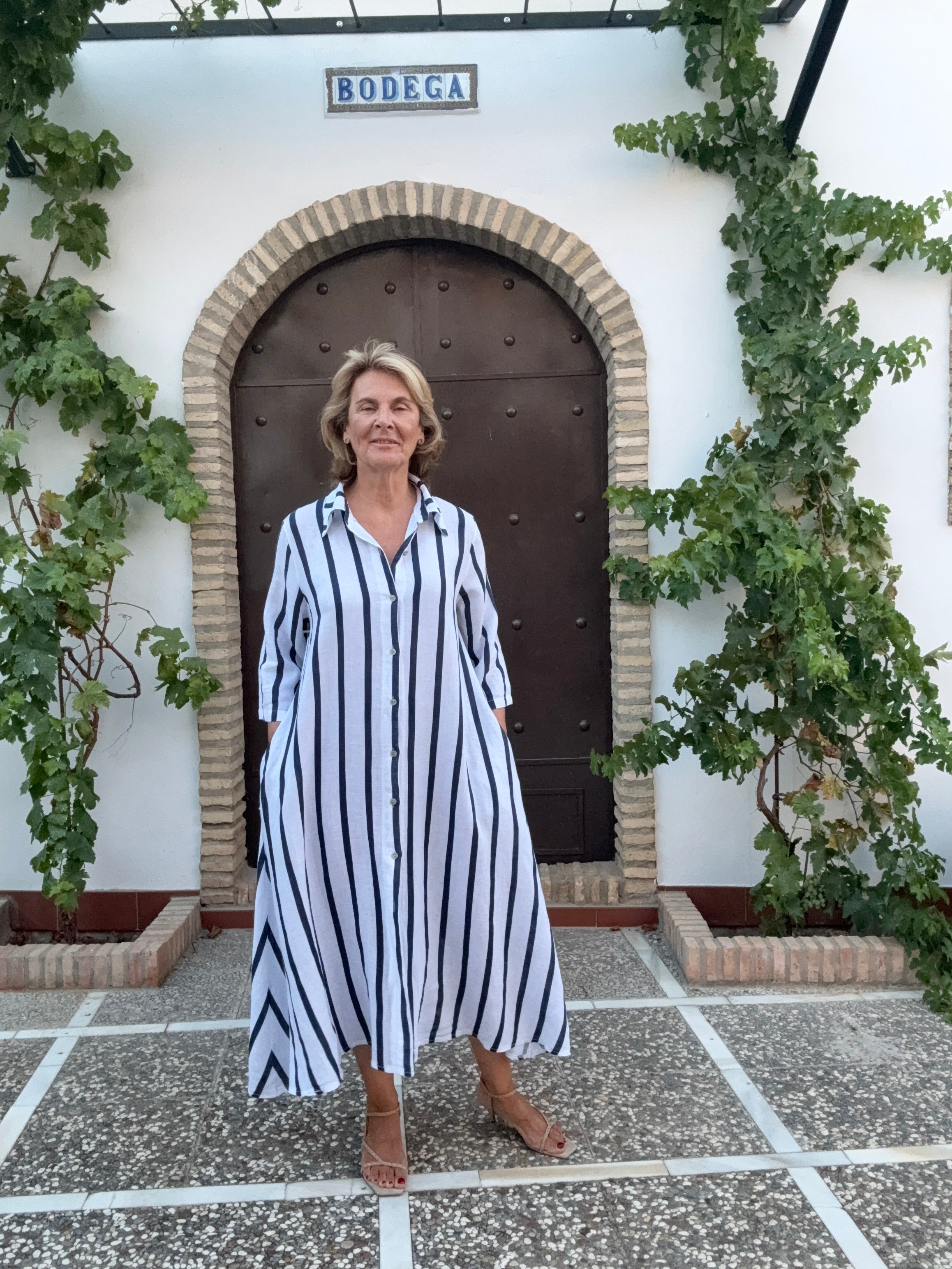 VESTIDO  PALMAR BLANCO-AZUL