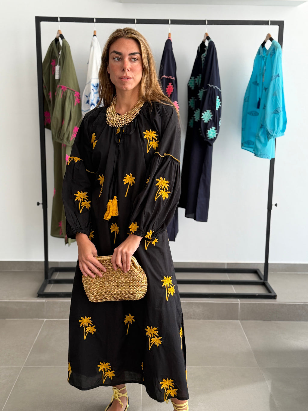 VESTIDO MACEDONIA NEGRO/AMARILLO