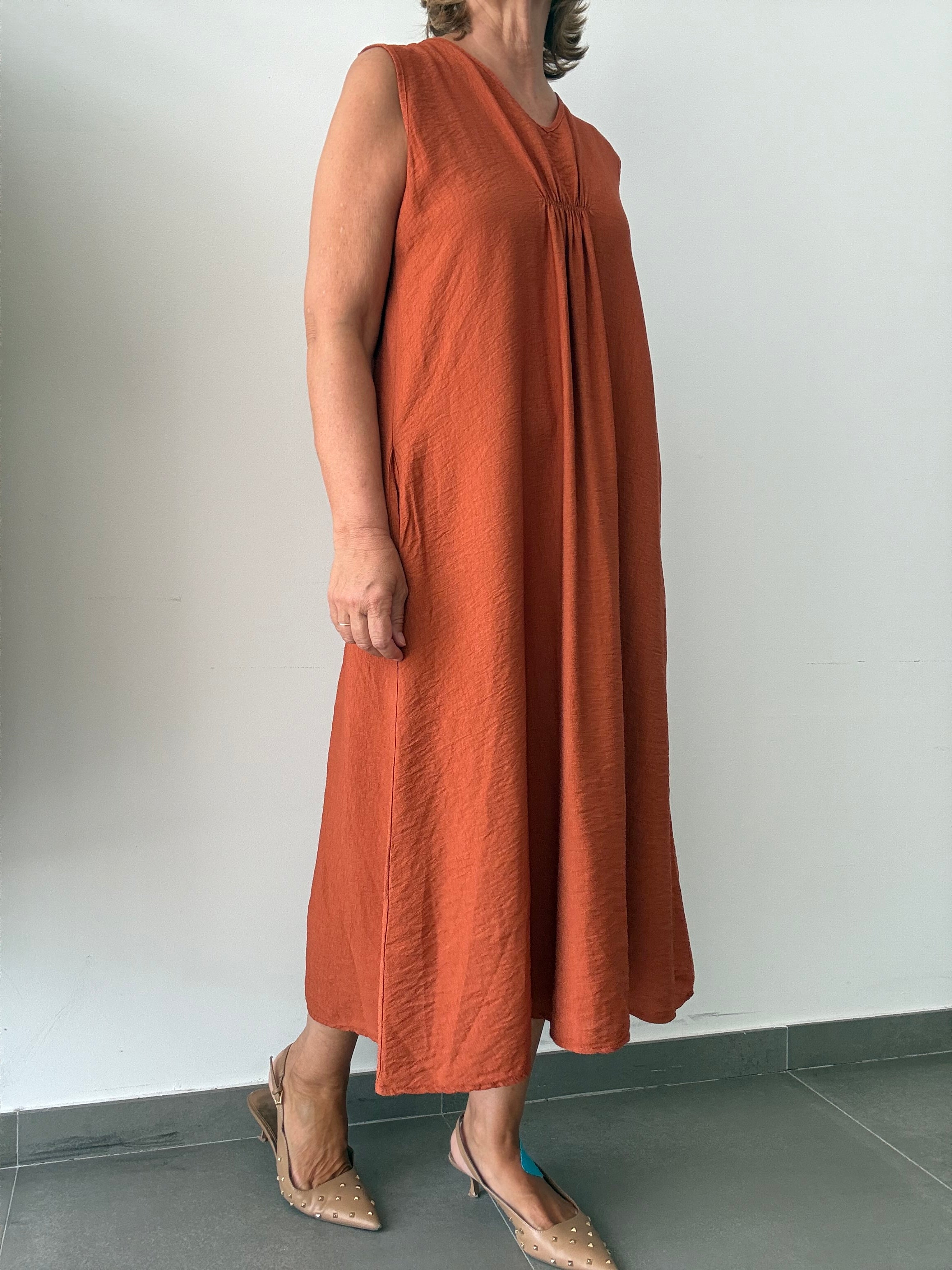 VESTIDO FRUNCIDO TEJA
