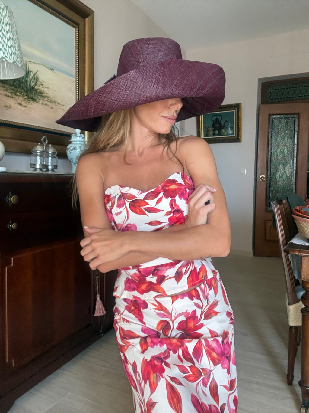 SOMBRERO RAFIA BERENJENA