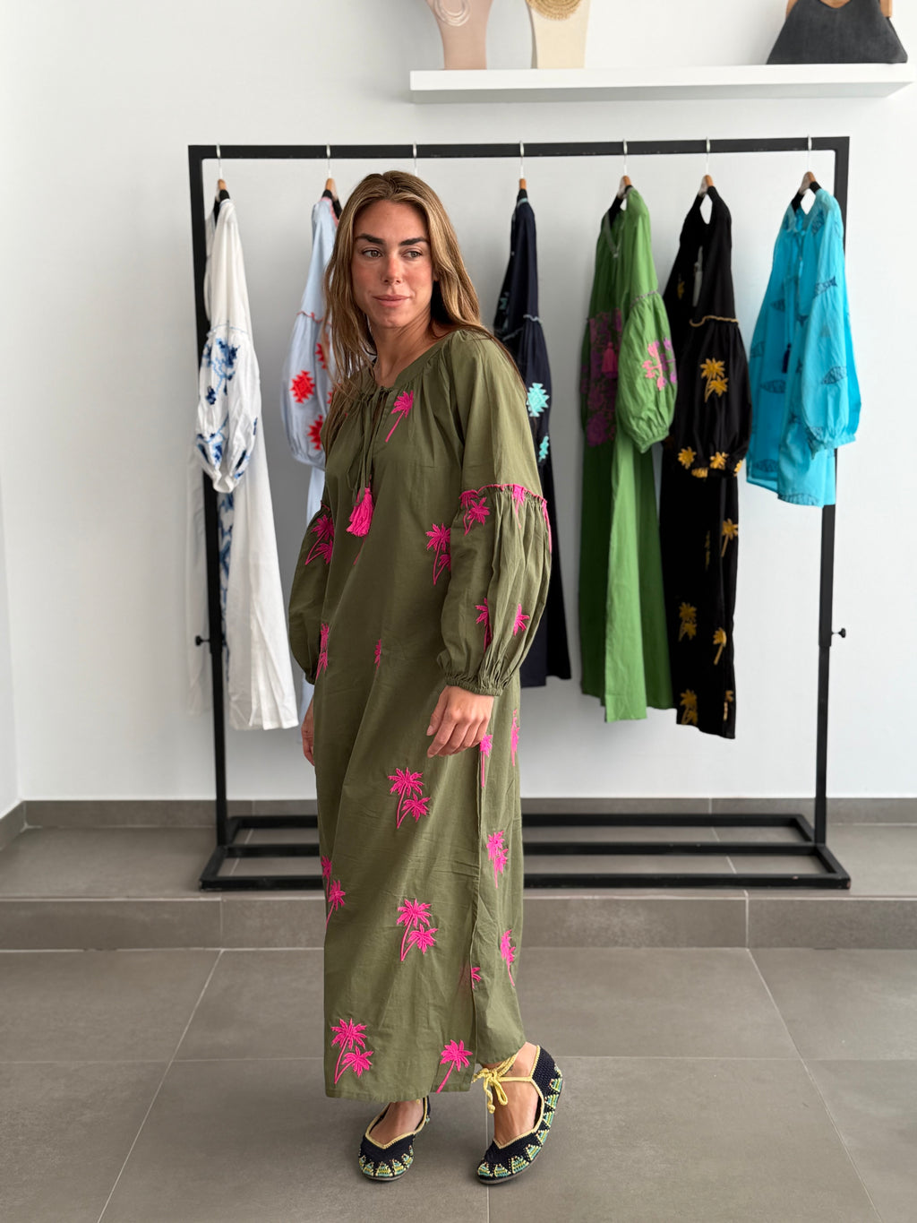 VESTIDO MACEDONIA VERDE/FUCSIA