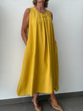 VESTIDO ABANICO MOSTAZA