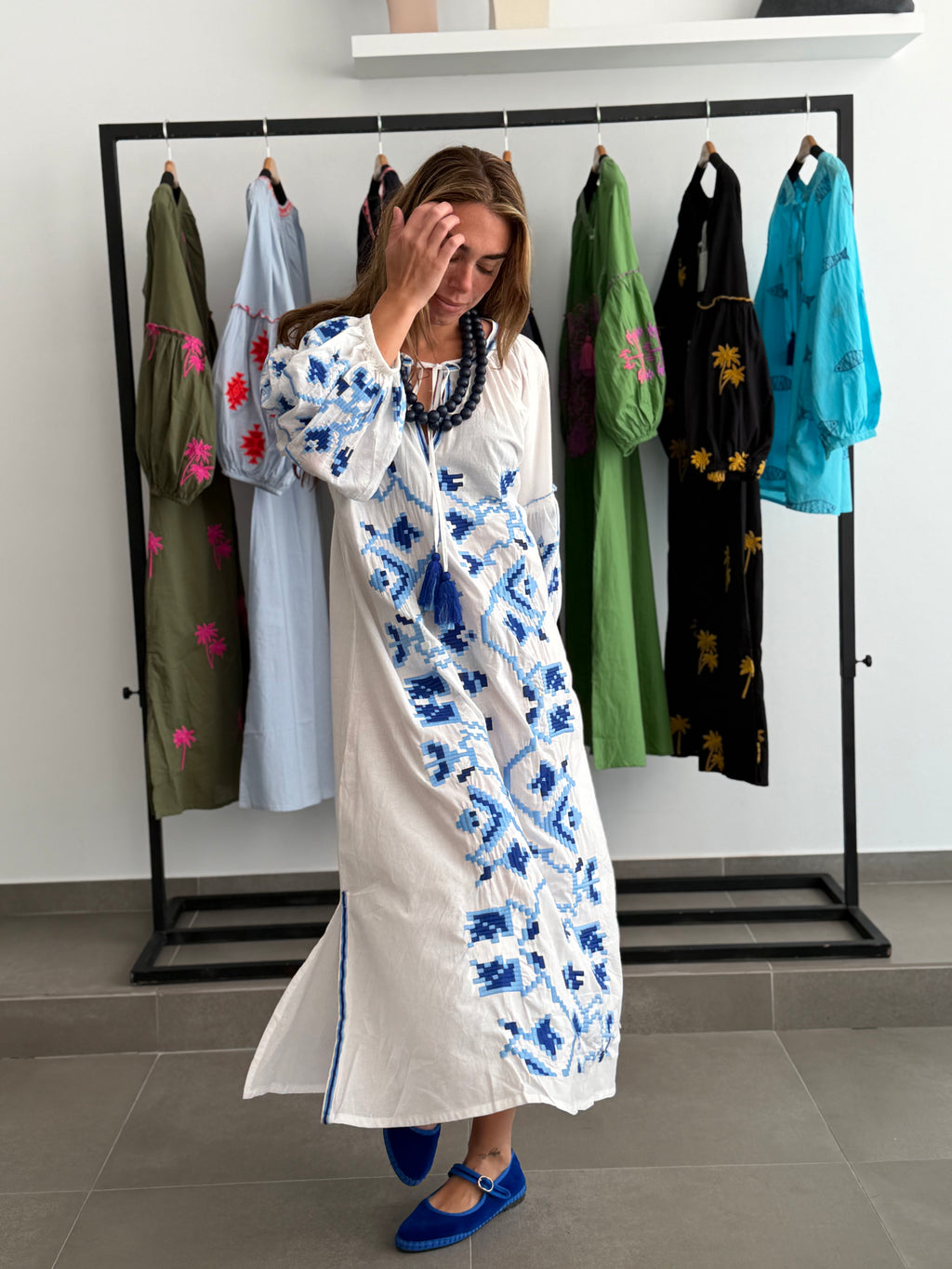 VESTIDO MACEDONIA BLANCO/AZUL
