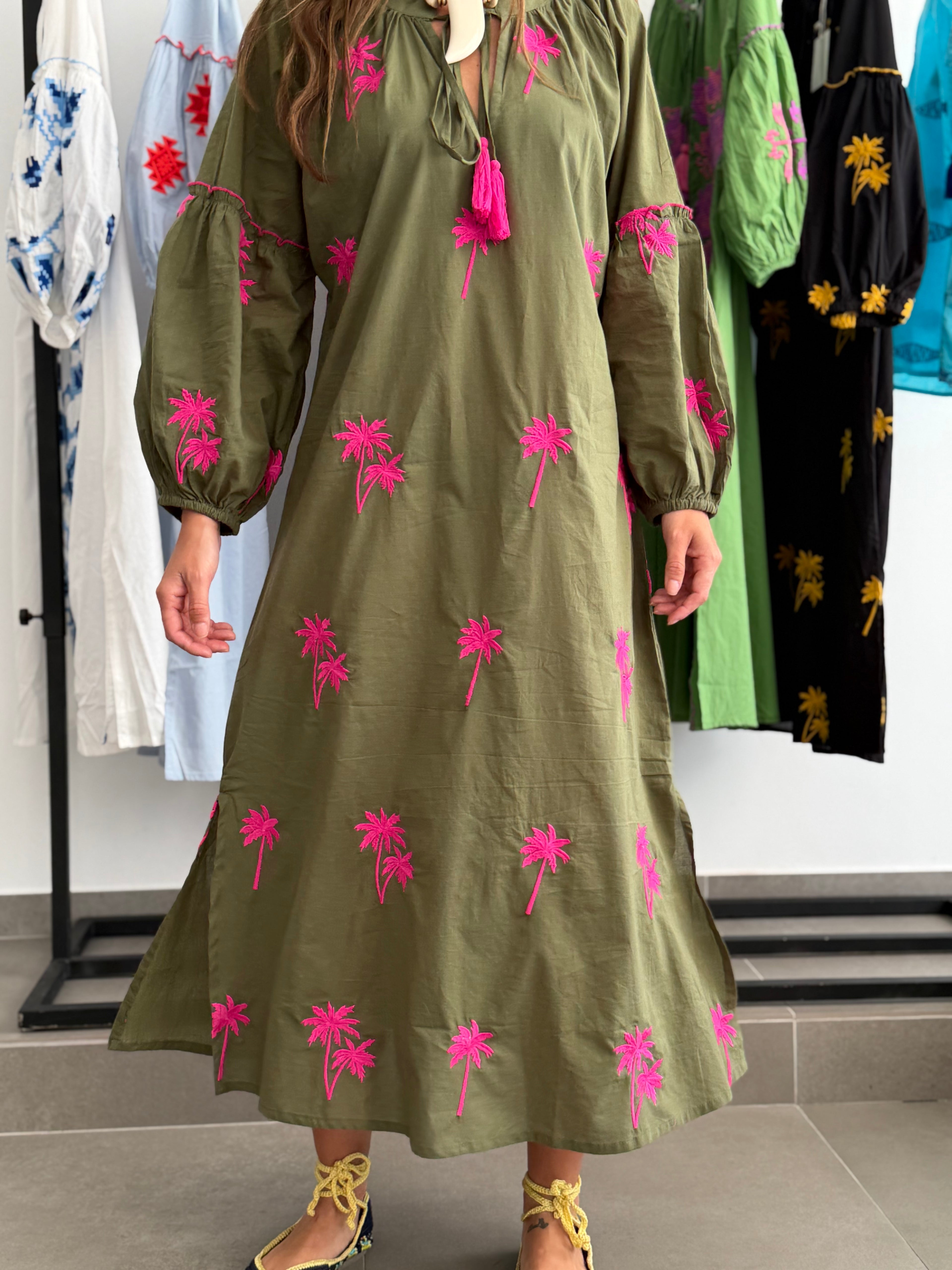 VESTIDO MACEDONIA VERDE/FUCSIA