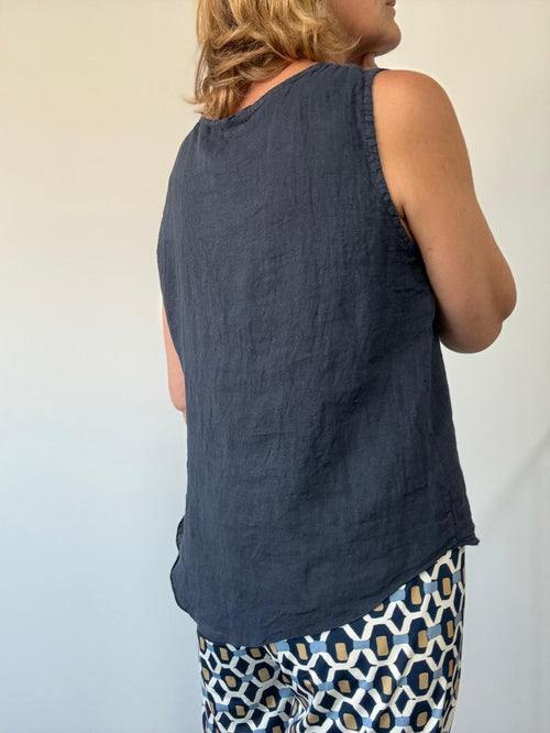 BLUSA NUDO LINO AZUL MARINO