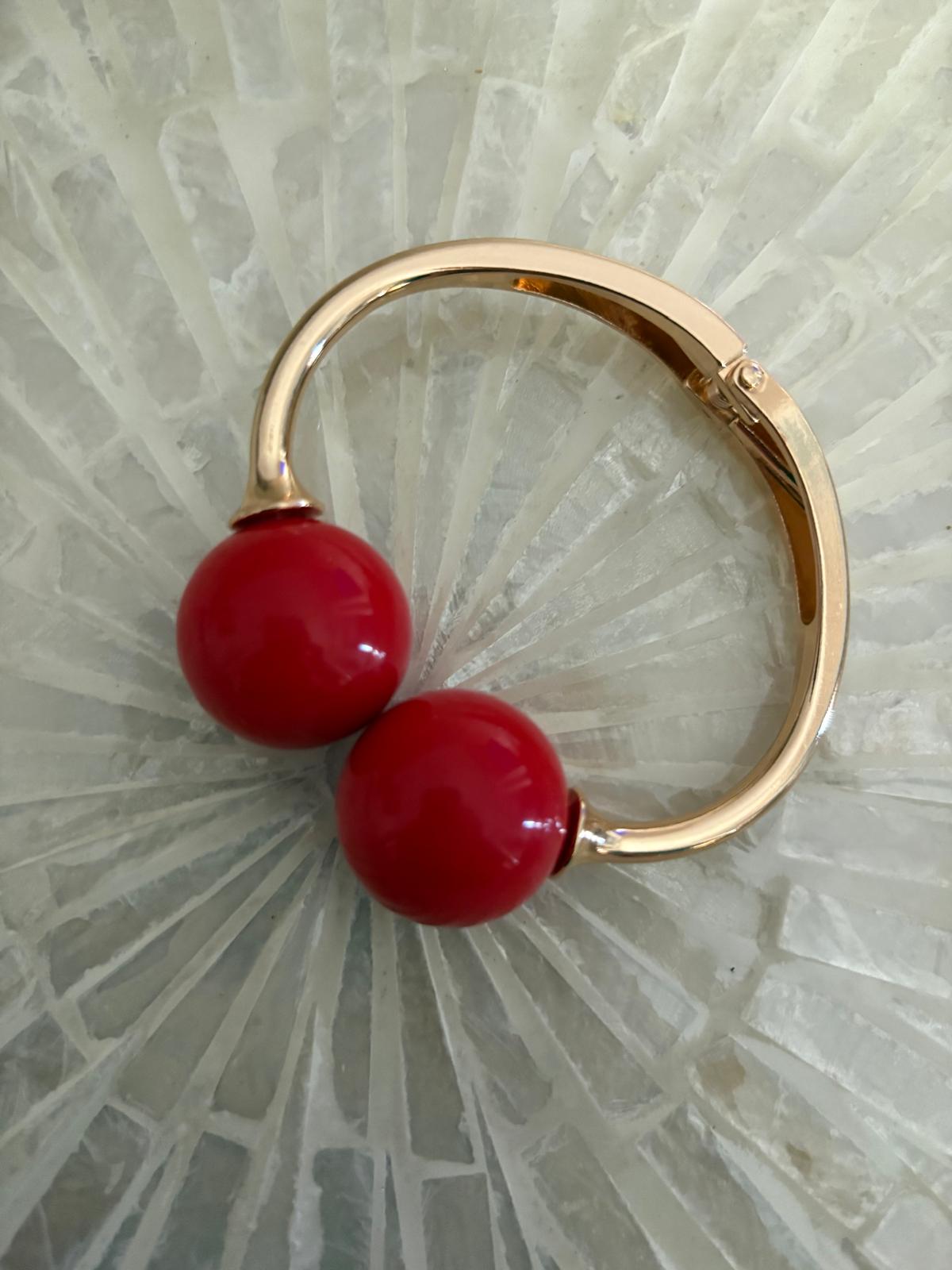 PULSERA DOS BOLAS  ROJA