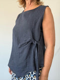 BLUSA NUDO LINO AZUL MARINO