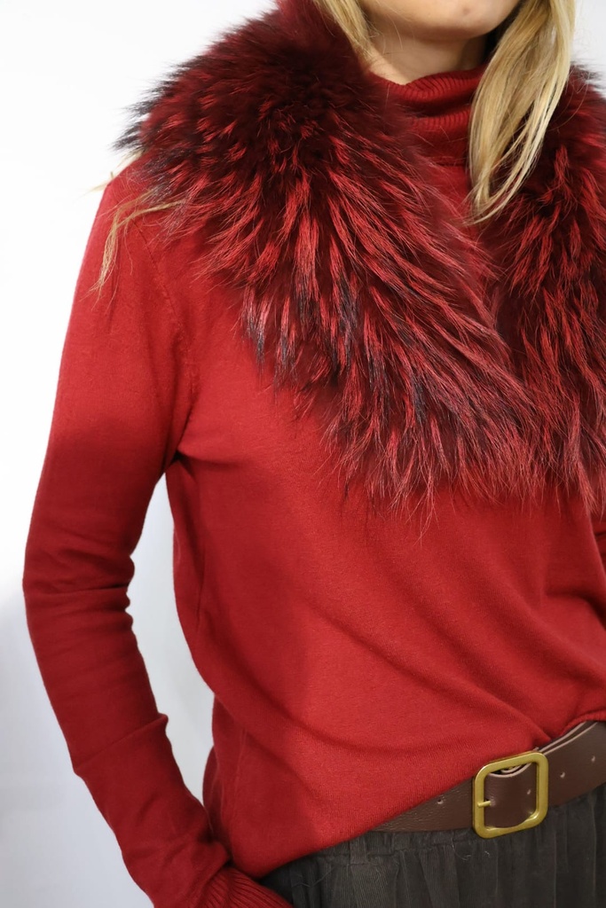 Cuello Piel Natural-Color Burdeos