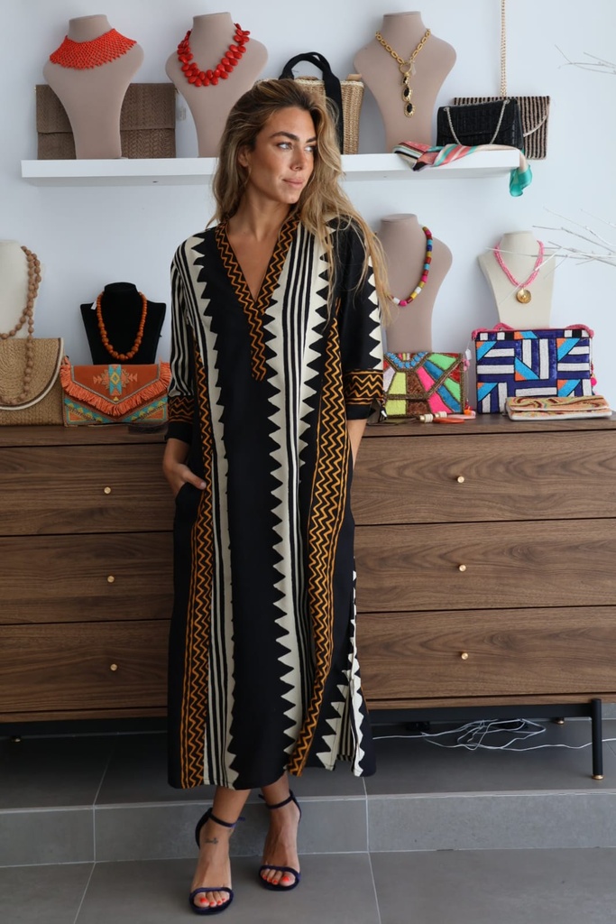 Vestido KURTA Negro-Naranja