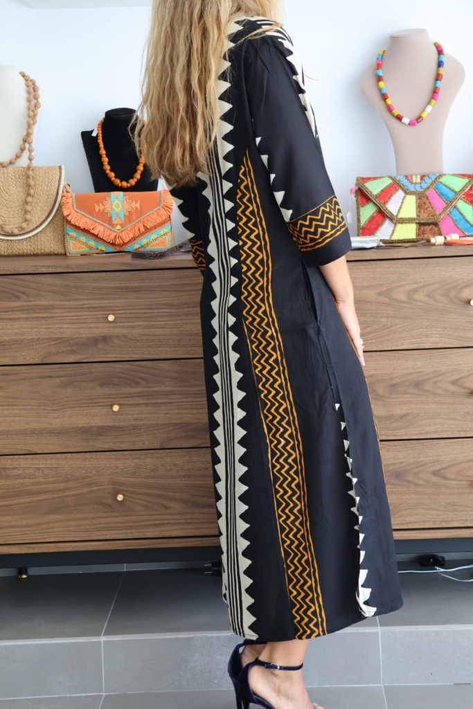 Vestido KURTA Negro-Naranja