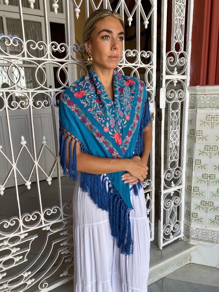 Mantón Edén azul petróleo