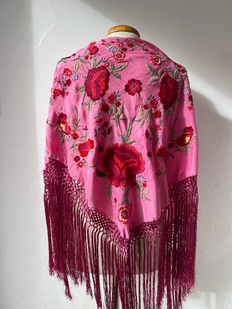 Mantón Farolillo Rosa Esterilla Fleco 1