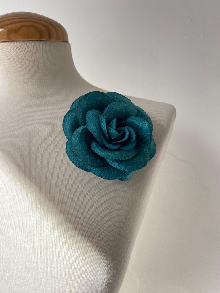 Broche Flor Azul Petróleo