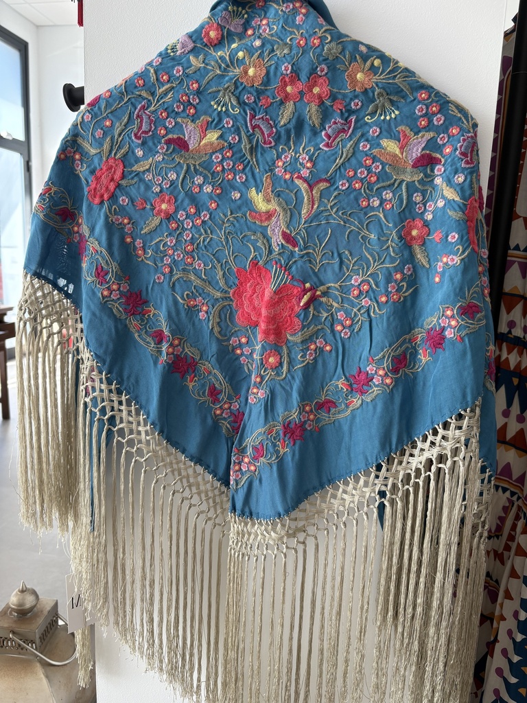 Mantón Paraíso Celeste-Oro Esterilla
