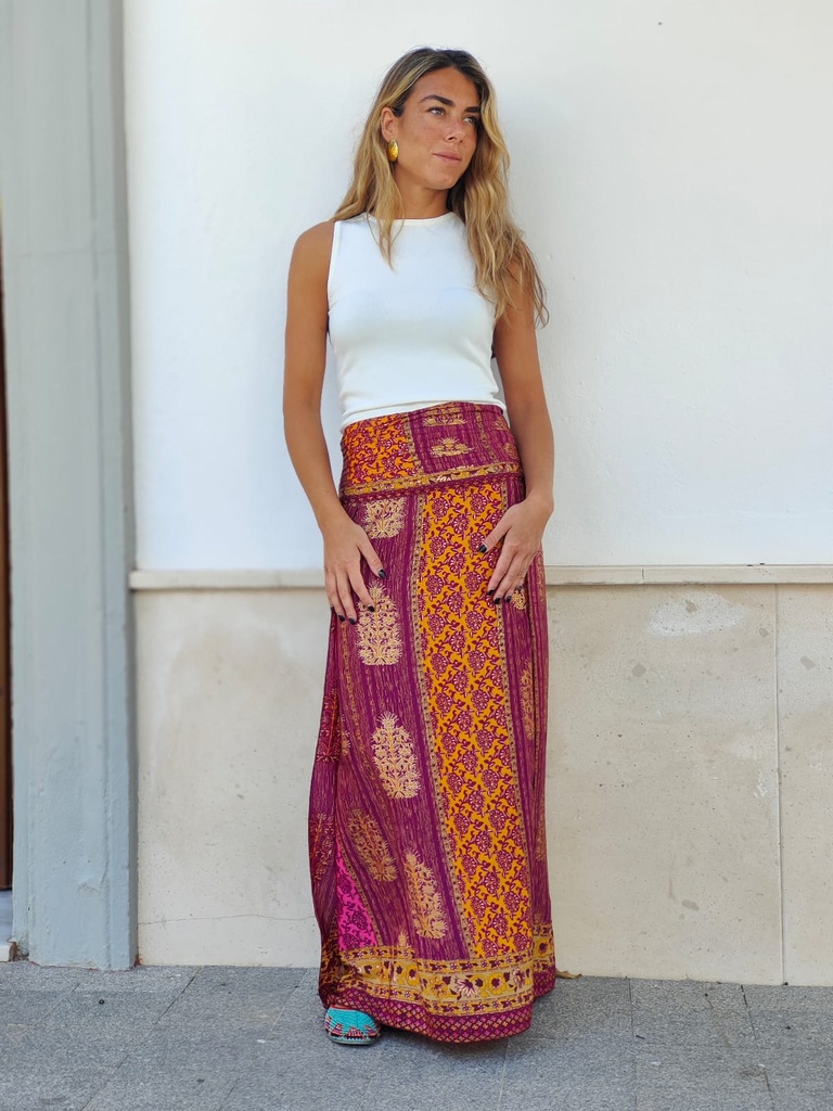 Falda Simona Burdeos-Mostaza