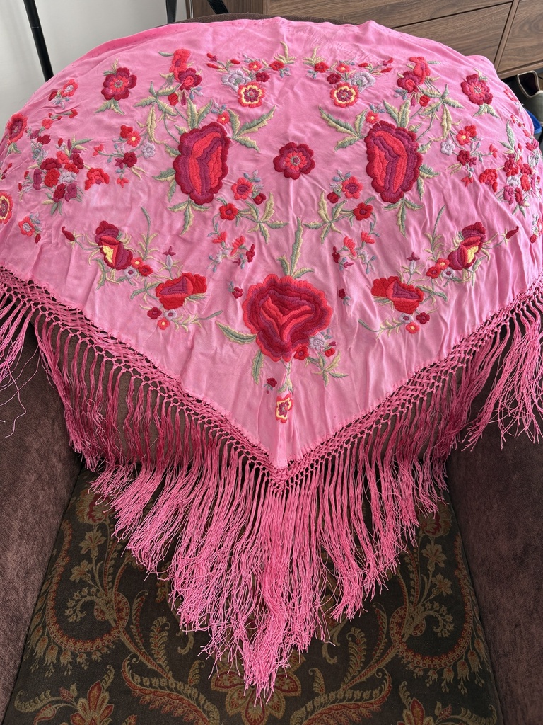 Mantón Farolillo Rosa Esterilla Fleco 2