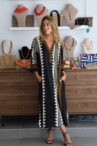 Vestido KURTA Negro-Naranja