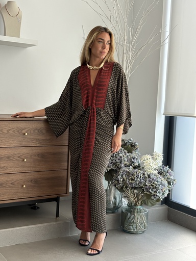 [MN1887N/TJ] Vestido RUTE Negro/Teja