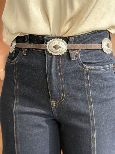 Cinturón PLACAS Plateado/Marrón