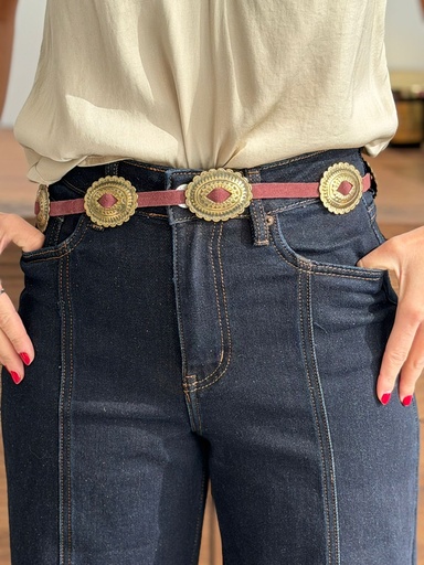 Cinturón PLACAS Dorado/Burdeos