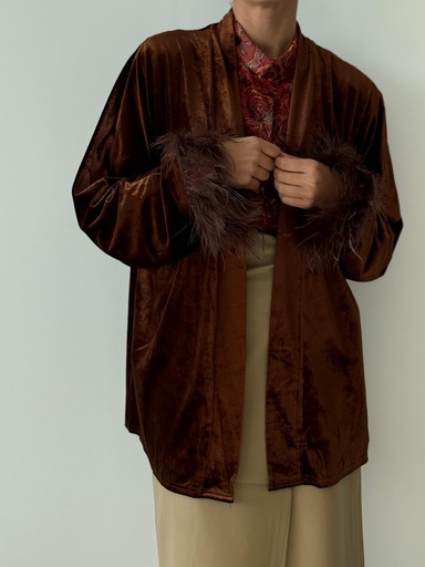 [OK5304MRR] Kimono PLUMAS Marrón